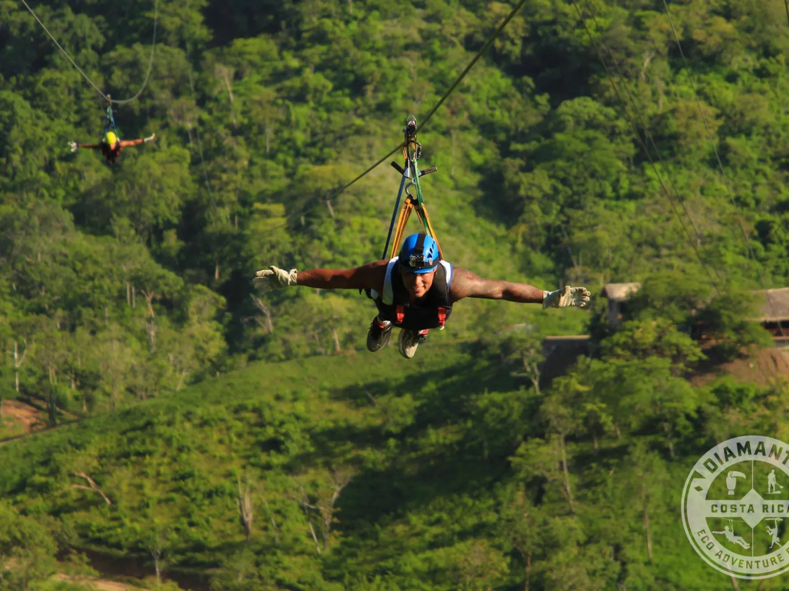 People ziplining through the trees