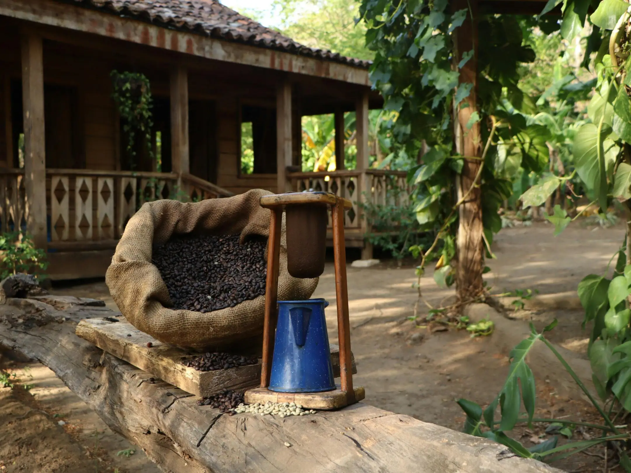 a vase sitting on a bench