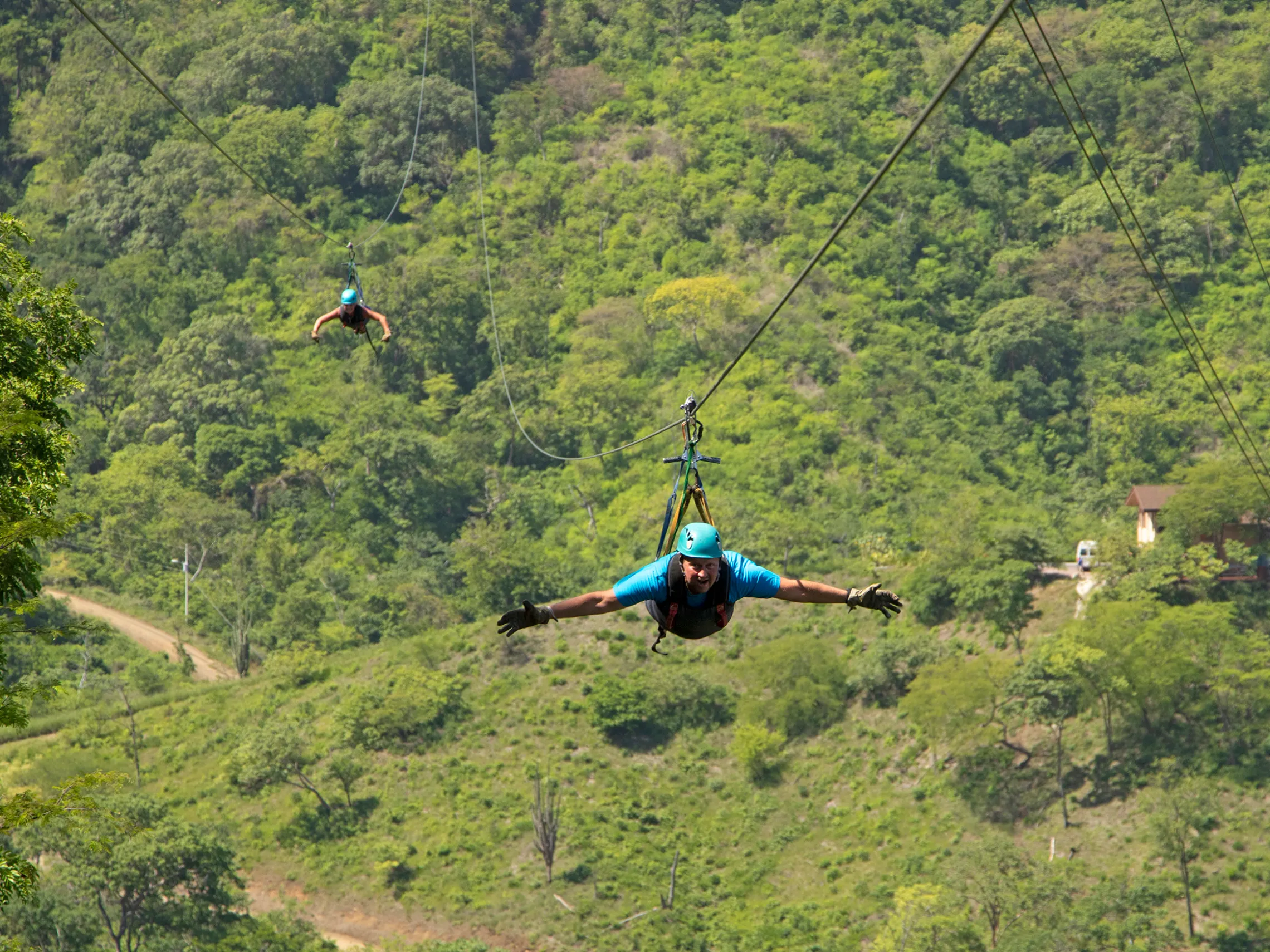 A person soaring over the jungle