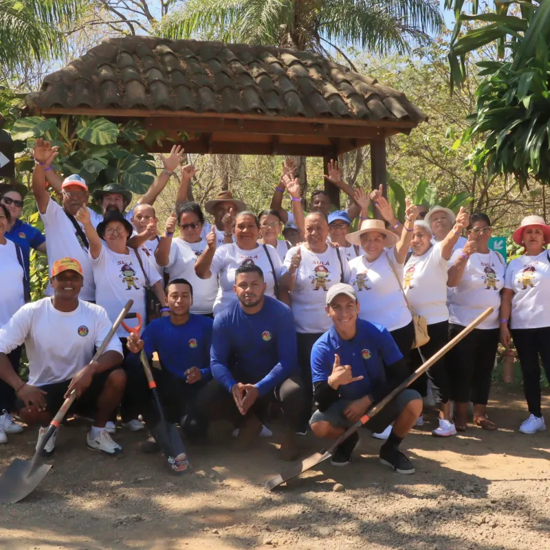 a group of people in a park
