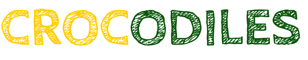 Text 'CROCODILES' in a texture with yellow to green gradient.