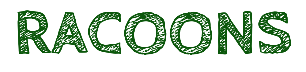 The word 'RACCOONS' in bold, green textured font.
