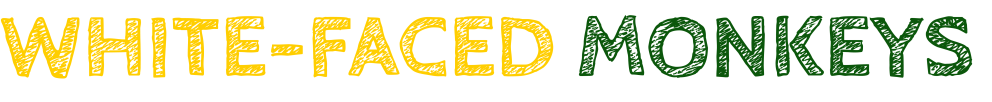 Text: WHITE-FACED MONKEYS in yellow and green distressed font