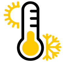 Thermometer with sun and snowflake icons, indicating temperature changes.