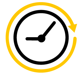 Yellow circular arrow pointing clockwise on a transparent background.