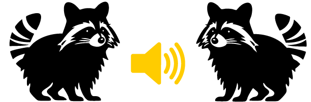 Yellow speaker with sound waves on a black background.