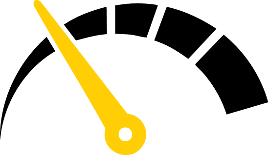 Yellow needle on a semi-circular gauge pointing to the left.
