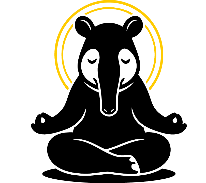 Cartoon anteater meditating with a halo and closed eyes.