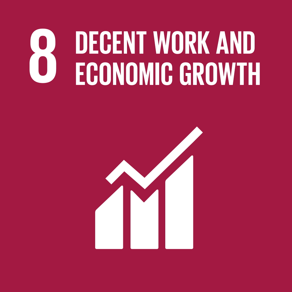 UN SDG 8: Decent Work and Economic Growth icon with bar chart.