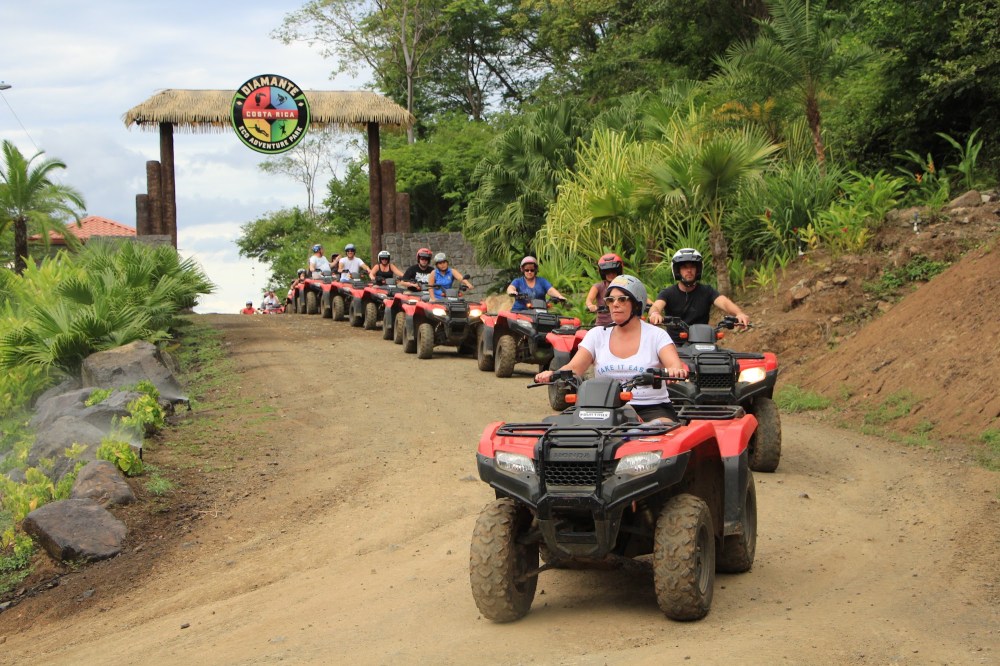 Guided ATV tour group riding the trails at Diamante Eco Adventure Park